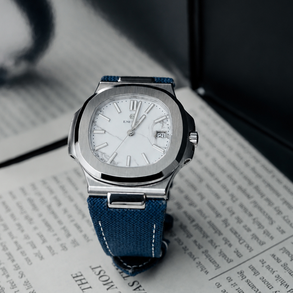 ENITON 38mm Stone Dial Composi - Canvas Strap Watch ulasan dan harga
