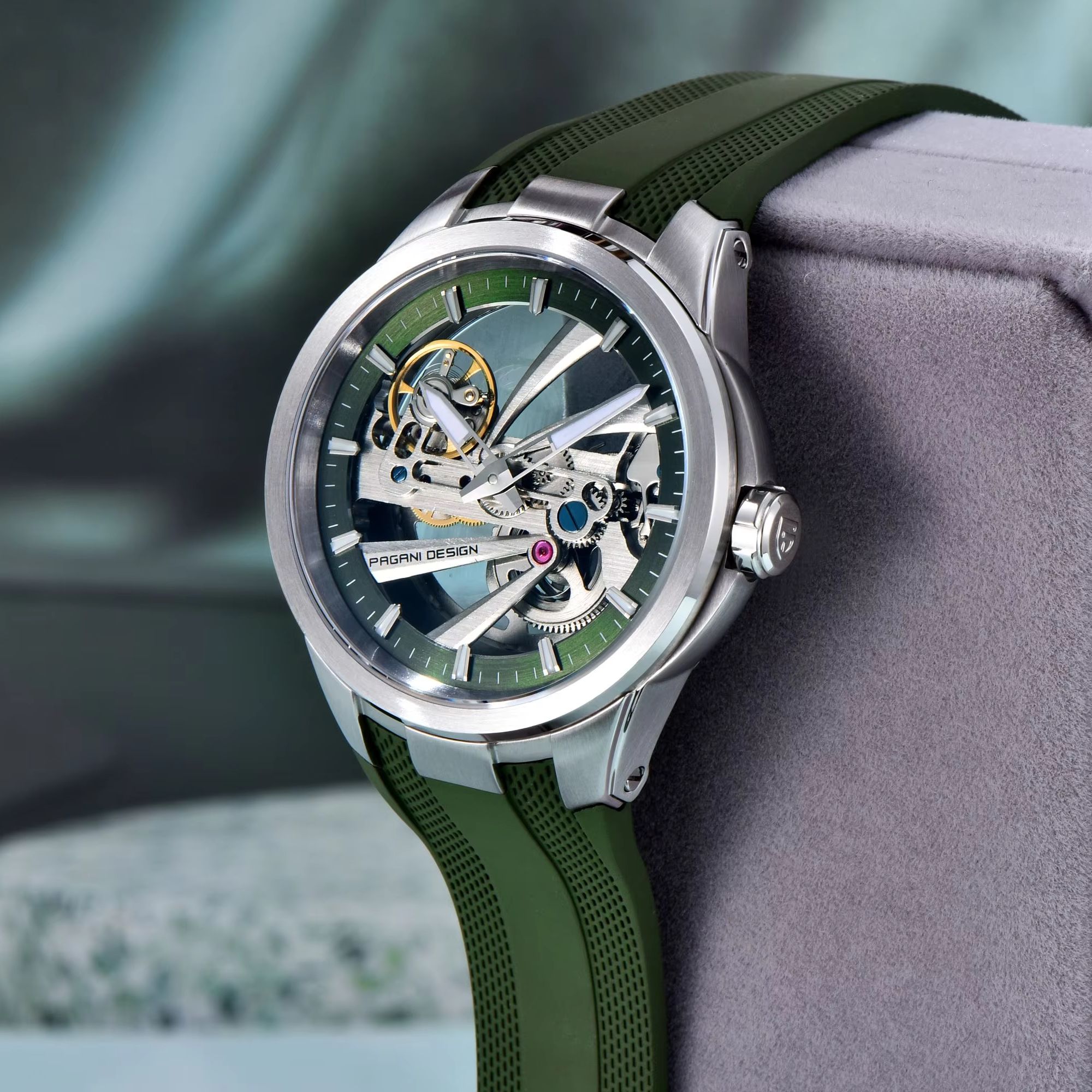 Green Skeleton PAGANI DESIGN P - Rubber Strap Diver ulasan dan harga