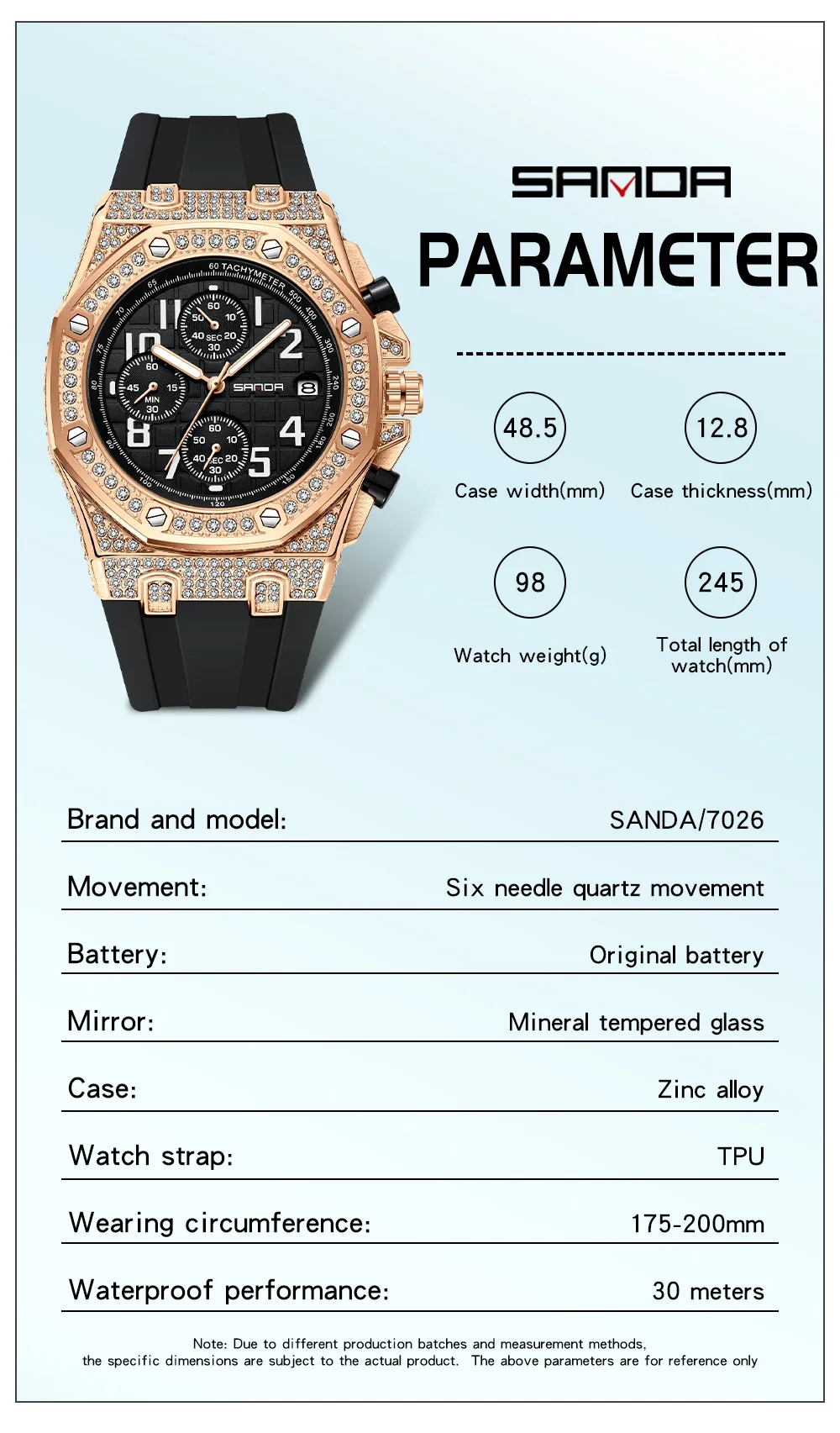 SANDA 7026 Men's Quartz Watch  - Rubber Strap Diver ulasan dan harga